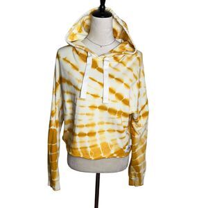 Calvin Klein Yellow White Tie Dye Women's Cropped Hoodie Small Hippie Festival